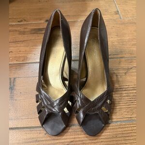Etienne Aigner Brown Peep Toe Heels